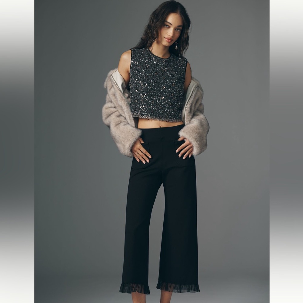 Anthropologie Colette Tulle Ruffle Crop Pants